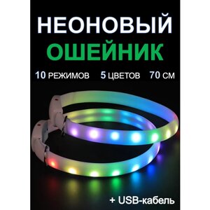 Светящийся ошейник для собак 70см 5 цветов: красный, синий, зеленый, фиолетовый, радуга, Светодиодный LED ошейник для собак, Дрессировка, Поводок