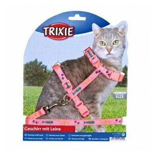 Trixie Шлейка с поводком для кошки с рисунком, нейлон, 22 36 см/10 мм, 1,2 м