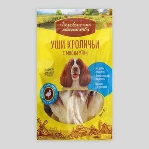 Уши кроличьи "Деревенские лакомства" для собак, с мясом утки, 90 г (комплект из 5 шт)