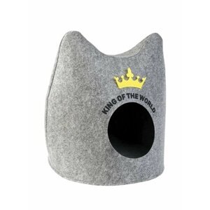 Вака ECO Домик для кошек "Ушастик с короной", 46х43х46 см, войлок, серый