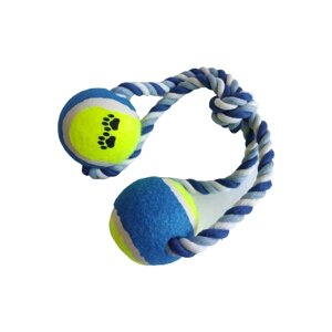 Верёвочная игрушка для собак, восьмёрка с двумя мячами "Чистый Котик" 40 см, 190g синий