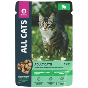 Влажный корм ALL CATS для взрослых кошек тефтельки с кроликом в соусе пауч (85 гр)