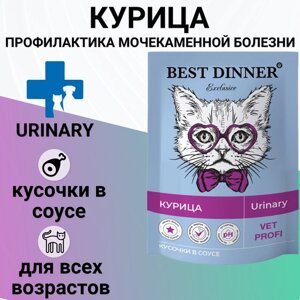 Влажный корм Best Dinner Exclusive Vet Profi Urinary для кошек кусочки в соусе с курицей, для профилактики МКБ 85гр