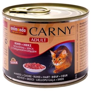 Влажный корм для кошек Animonda Carny, беззерновой, с говядиной, с сердцем 200 г (паштет)