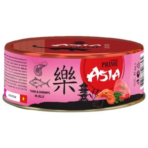 Влажный корм для кошек PRIME Asia тунец с креветками 24 уп. х 85 г (кусочки в желе)