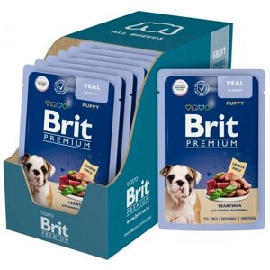 Влажный корм для собак Brit Premium для щенков всех пород телятина в соусе 1 уп. х 14 шт. х 85 г