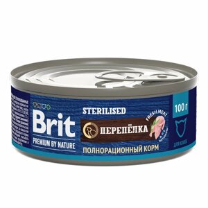 Влажный корм для стерилизованных кошек Brit Premium by Nature с мясом перепелки 6 шт х 100г