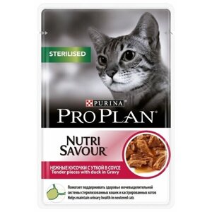 Влажный корм для стерилизованных кошек и кастрированных котов Pro Plan Nutri savour, с уткой 10 шт. х 85 г (кусочки в соусе)