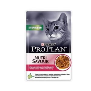 Влажный корм для стерилизованных кошек и кастрированных котов Pro Plan Nutri savour, с уткой 20 шт. х 85 г (кусочки в соусе)