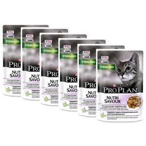 Влажный корм для стерилизованных кошек Pro Plan Nutrisavour , с индейкой 6 шт. х 85 г (кусочки в желе)