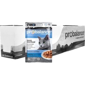 Влажный корм для стерилизованных кошек ProBalance Sterilized консервированный (пауч) 25 шт. х 85 г (кусочки в соусе)