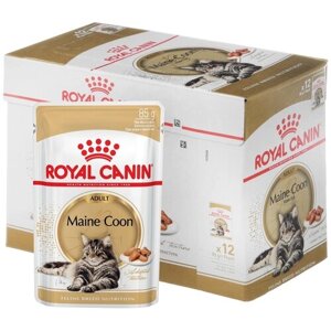 Влажный корм для взрослых кошек Royal Canin Мейн-кун, для здоровья кожи и блеска шерсти, мясное ассорти 12 шт. х 85 г (кусочки в соусе)