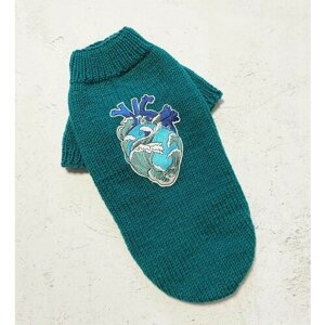 Вязаный свитер для собак малых пород и кошек Сердце моря (Handmade) / L (ДС 33см, ОГ 40см)