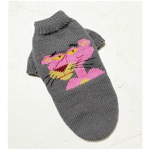 Вязаный свитер Розовая Пантера для собак малых пород и кошек (Handmade) / XL (ДС 37см, ОГ 41см)