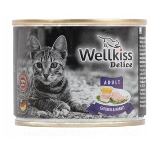 Wellkiss Консервы для кошек с цыпленком и кроликом, 200 г, 4 шт