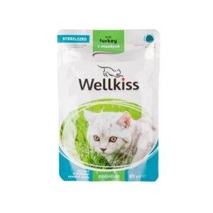 Wellkiss Sterilized влажный корм для стерилизованных кошек, кусочки с индейкой в соусе, 85 г, 20 шт