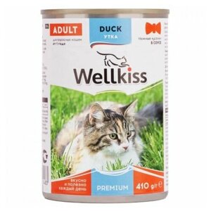 Wellkiss Влажный корм консервы для кошек, нежные кусочки с уткой в соусе, 410 гр, 4 шт