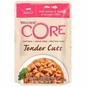 Wellness Сore Tender Cuts влажный корм для кошек с лососем и тунцом в соусе в паучах 85 г х 24 шт