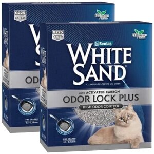 WHITE SAND ODOR LOCK PLUS наполнитель комкующийся для туалета кошек с активированным углем без запаха (10 + 10 л)