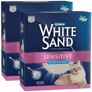 WHITE SAND SENSITIVE наполнитель комкующийся для туалета кошек гипоаллергенный без запаха (10 + 10 л)