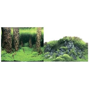 Задний фон для аквариума Prime Затопленный лес/Камни с растениями 50х100х50 см