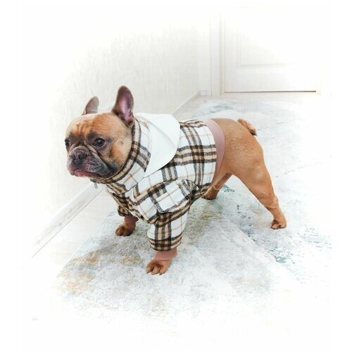 Зимняя куртка для собак средних пород/одежда для собак/куртка для собак/ В клетку, бежевая. Размер L