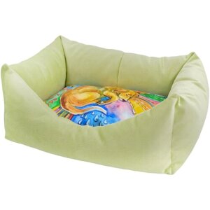 Зооэкспресс Лежанка-пухлик "Сны" рисунок Собака мебельная ткань (салатовая) , 43*32*21 см