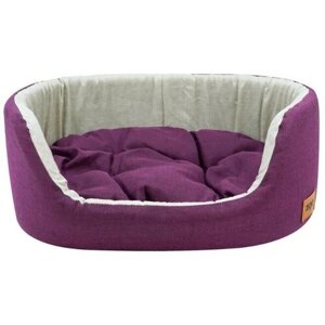 ZOOexpress лежанка для небольших собак и кошек "Эколен", 58х43х18 см, с двухсторонней подушкой, баклажановый