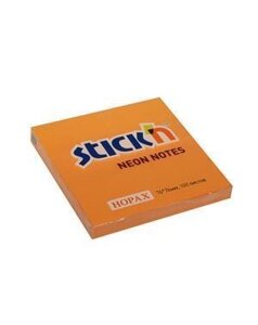 Блок для записей Stick`n Neon notes, оранжевый, 7.6 х 7.6 см