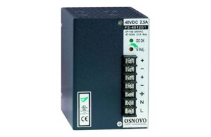 Блок питания OSNOVO PS-48120/I промышленный. DC48V, 2,5A (120W). Диапазон входных напряжений: AC100-240V. КПД: 83%Регулировка выходного напряжения в