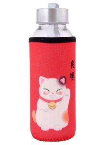Бутылка в чехле с цветом Котик Манэки-нэко (стекло) (300мл)