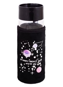 Бутылка в чехле велюр Планеты и звезды (черная) (стекло) (400мл) (12-07599-BSQ-035)