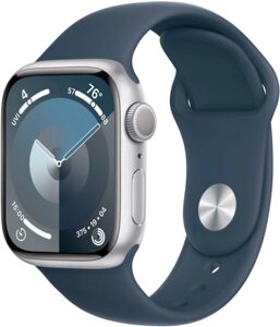 Часы Apple Watch S9 41mm Silver Aluminium Case with Storm Blue Sport Band - S/M