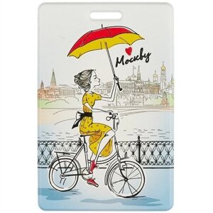 Чехол для карточек Москва Девушка с зонтиком на велосипеде
