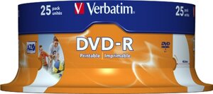 Диск DVD-R Verbatim 43538 4.7ГБ, 16x, 25шт., Photo Printable, Cake Box