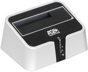 Док-станция agestar 3CBT2-6G (silver) 2,5"3,5" SATA III HDD USB3.0+esata, пластик, серебристая, backup