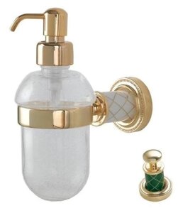 Дозатор для жидкого мыла настенный Boheme Murano золото с зеленым