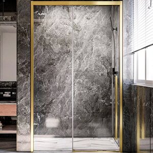 Душевая дверь в нишу Veconi Premium Trento 150х200 профиль золото стекло прозрачное