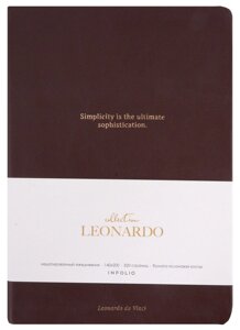 Ежедневник недат. А5 160л "Leonardo" темно-коричневый, иск. кожа, интегр. переплет, тонир. блок, отд. фольгой, ляссе