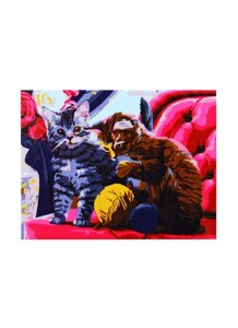 Холст с красками по номерам "Котята и клубки", 17 х 22 см (ХК-3995)