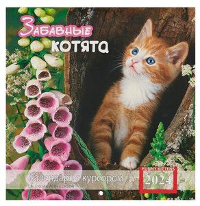 Календарь 2024г 200*200 "Забавные котята" настенный, на скрепке, с курсором