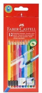 Карандаши цветные 12цв "COLOR PENCILS" с ластиками, шестигранные, к/к, подвес, Faber-Castell