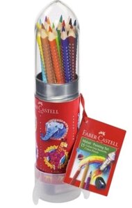 Карандаши цветные 12цв "Grip", трехгран., в метал. кор. в форме ракеты, Faber-Castell