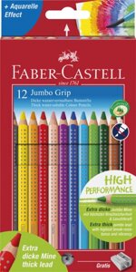 Карандаши цветные 12цв "Jumbo Grip", к/к, трехгран., утолщ., подвес, Faber-Castell