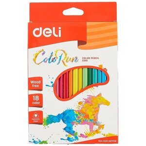Карандаши цветные 18цв "Color Run" пластик., трехгранные, к/к, подвес, DELI