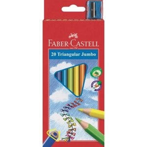 Карандаши цветные 20цв "Jumbo", к/к, трехгран., утолщ., с точилкой, подвес, Faber-Castell