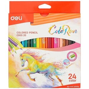 Карандаши цветные 24цв "Color Run", трехгранные, к/к, подвес, DELI
