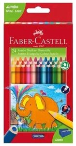Карандаши цветные 24цв "Jumbo", к/к, трехгран., с точилкой, подвес, Faber-Castell