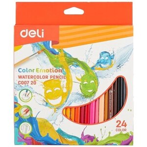 Карандаши цветные акварельн. 24цв "Color Emotion", трехгранные, к/к, подвес, DELI