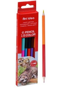 Карандаши цветные двусторонние Art idea, 12 цветов, 6 штук